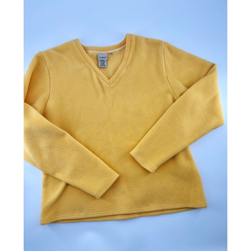 L.L. Bean Women's V-Neck Fleece Pullover Deep Pile Yellow Soft Cozy